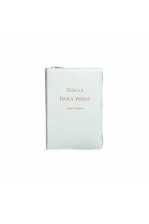 Biblia bilingva romana engleza, albă, mărime medie [cu fermoar]