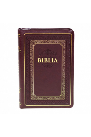 Biblie marime medie, piele ecologică, visinie, fermoar, index, margini aurii, cuv. lui Isus cu rosu [057 S]