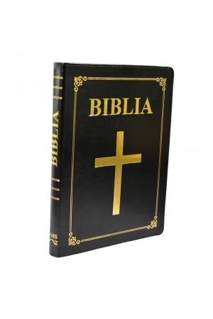 Biblia foarte mare, scris foarte mare, coperta piele ecologica, neagra, margini albe, cuv. lui Isus cu rosu [093 ECO]