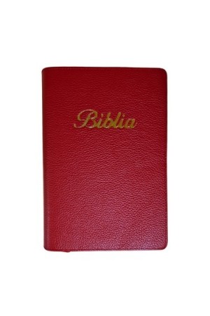 Biblia marime medie, roșie, piele, fermoar, margini aurii, index, cuv. lui Isus cu rosu [MAR 057 PFI]