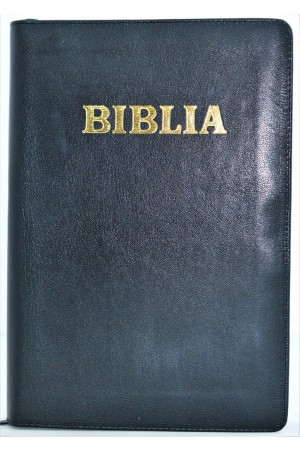 Biblia cu concordanta, foarte mare, scris mare, piele, neagra, fermoar, margini aurii, cuv. lui Isus in rosu [083 PF]