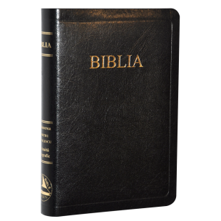 Biblia din piele presata, marime medie, neagra, fara fermoar, margini aurii, cuv. lui Isus in rosu [052 P]