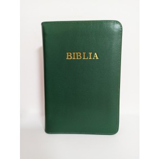 Biblia din piele, marime medie, culoare verde iarba, fermoar,margini albe, cuv. lui Isus cu rosu [053]