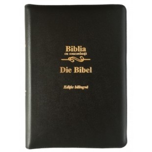 Biblia bilingva romana - germana, cu concordanta, mare, piele, neagra, aurita, fermoar