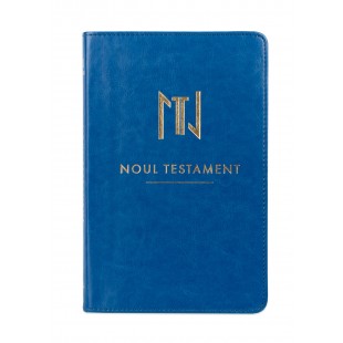 Noul Testament, editie J.F. Tipei, marime medie, coperta imitație piele, margini aurii, albastru, cuv. lui Isus cu rosu