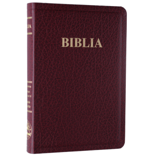 Biblia din piele, marime medie, visinie, fara fermoar, margini aurii, cuv. lui Isus in rosu [052 P]