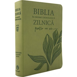 Biblia zilnica in ordine cronologica, marime medie-mare, coperta piele ecologica, verde, margini aurii, traducerea NTR