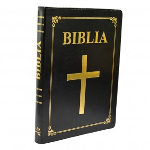 Biblia foarte mare, scris foarte mare, coperta piele ecologica, neagra, margini albe, cuv. lui Isus cu rosu [093 ECO]