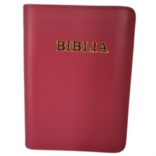 Biblia mica, coperta piele, culoare, roz închis, index, fermoar, margini aurii, cuv. lui Isus in rosu [047 PFI]
