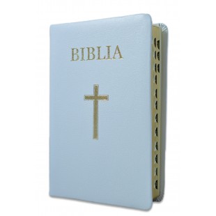 Biblia marime medie, din piele, alba, index, aurita, cu cruce [063 PI]