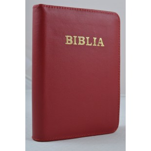 Biblie marime mica, piele,culoare rosu inchis,index, fermoar, margini aurii, cuv. lui Isus in rosu,[047 PFI]
