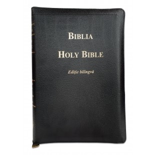 Biblia bilingva romana engleza, neagra [cu fermoar]