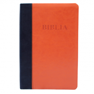 Biblia mărime mare, coperta imitatie piele, bleu | portocaliu, fără fermoar, index, margini aurii, hărți [075 TI]